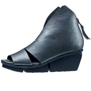 Trippen Black Wedge Sandal Boots with Geometric Cut-Outs